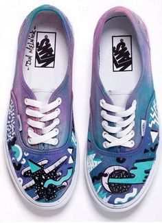 Custom Vans designed by a group of artists for the Sneak It "Off the Wall" Exhibition Wall Exhibition, Custom Painted Vans, Vans Shoes Fashion, Tennis Vans, Vans Custom, Painting Shoes, Cute Vans, Painted Vans, Custom Painted Shoes