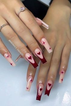 Valentines Day Nails Ideas, Red Valentines Day Nails, Stars Nail Art, Hearts And Stars, Red Valentine, Spring Nail Designs