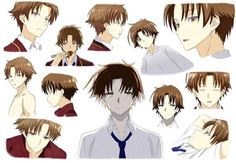 an anime character with many different hair styles and facial expressions, including the man's head