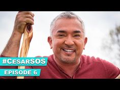 a man holding a wooden stick with the words cesaros episode 6 on it