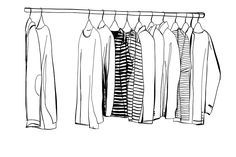 an illustration of clothes hanging on a clothes line, with one shirt pulled back to the side