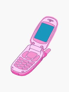 a pink and blue cell phone sitting on top of a white surface