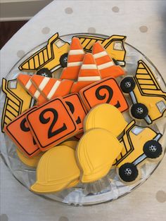 decorated cookies in the shape of construction equipment