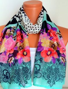 Floral Scarf Silk Chiffon Scarf Multicolor Scarf Love Gift Ideas For Her Women Fashion Accessories C Multicolor Summer Scarves For Party, Multicolor Scarves For Summer Parties, Multicolor Summer Party Scarves, Multicolor Floral Print Scarves As Gift, Multicolor Floral Print Scarves For Gifts, Multicolor Floral Scarves As Gifts, Multicolor Printed Scarves As Gifts, Printed Multicolor Scarves As Gifts, Love Gift Ideas