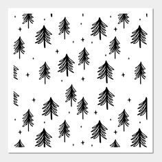 black and white christmas trees with stars on them