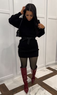 Shop our Influencers' top picks on Amazon Unique Chic Outfits, Black Dress Winter Outfit, Boujee Outfits Classy, Club Outfit Winter, Stocking Outfit, Hippie Chic Outfits, Boots Ootd, Cute Thanksgiving Outfits, Burgundy Boots