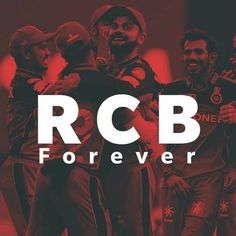 the logo for rcb is shown in front of three men with their arms around each other