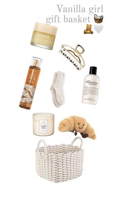 the contents of a gift basket are arranged on a white background with text that reads vanilla girl