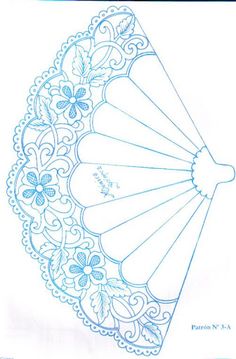 an image of a paper doily with flowers and leaves on the side, in blue ink