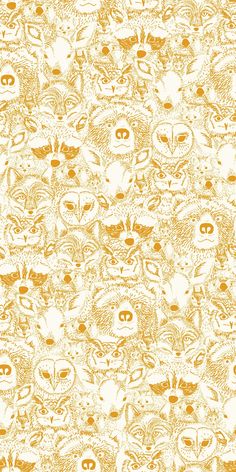 an orange and white background with many different cats on it's face, including one cat