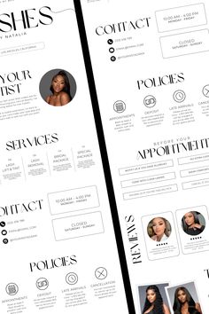 the front and back pages of a hair salon brochure