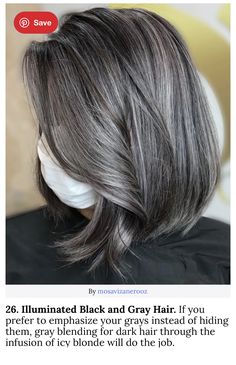 Dark Hair With Gray Highlights, Hair With Gray Highlights, Grey Transition Hair Highlights, Dark Hair With Gray, Black And Gray Hair, Healthy Gray Hair, Natural White Hair, Gray Highlights, Black And Grey Hair