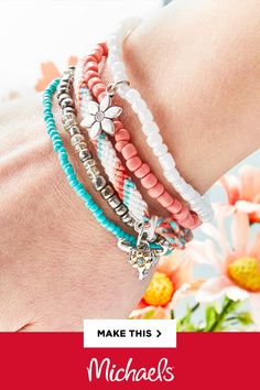 Friendship Bracelet Stack, Seed Bead Stretch Bracelets, Bead Stretch Bracelets, Feeling Nostalgic, Diy Friendship Bracelets Patterns, Summer Bracelets, Homemade Jewelry, Bracelet Ideas, Beaded Bracelets Diy