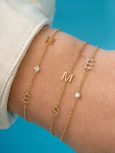 The Diamond Initial Bracelet 14K - 1 Letter – LeMel Forever Bracelet, Initial Bracelet Gold, Personalized Bracelet, Name Jewelry, Initial Bracelet, Gold Initial, Initial Jewelry, Personalized Bracelets, Yellow Gold Chain