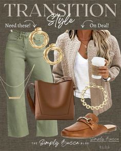 Summer to fall #simplybecca #fallfashion Olive Jeans Outfit, Olive Pants Outfit, Best Winter Outfits, Winter Closet, Summer To Fall, Fall Capsule Wardrobe, 60 Fashion, Inspo Board, Layering Outfits