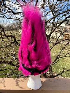 "Custom made Punk Rock Poppy troll hair for child and adult sizes. This is a poppy pink and black wig with a crocheted spike headband that is separate and attached with a button. Child fits up to a 20\" circumference and is 13\" tall. Adult fits up to a 23\" circumference and is 14\" tall. (if you need it larger, just let me know) These hats are better than a store bought wig because they are soft, stretchy, and fit like a winter hat so they won't fall off. Be sure to check out my other listings Pink Halloween Costume Accessories, Pink Costume Hats And Headpieces For Halloween, Pink Halloween Costume Hats And Headpieces, Punk Costume Hats And Headpieces For Cosplay Events, Fun Pink Halloween Costume Hats And Headpieces, Spike Headband, Troll Wig, Buy Wigs, Halloween Hat