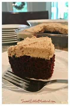 a piece of chocolate peanut butter crazy cake on a plate with a fork next to it