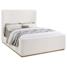 Nala Upholstered Eastern King Wingback Platform Sleigh Bed Cream from Coaster - Luna Furniture Cream Fabric Texture, Footboard Bed, Upholstered Sleigh Bed, Inviting Bedroom, King Size Platform Bed, Queen Size Platform Bed, Wingback Bed, Tall Headboard, Sleigh Bed