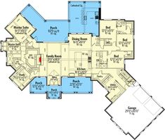 this is the first floor plan for a house that has two master suites and three bathrooms