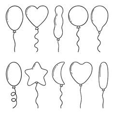 balloons and stars are drawn in the shape of hearts