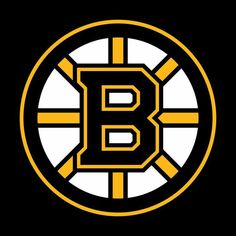 the boston hockey logo is shown in black and yellow on a dark background with white stripes