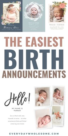 an advertisement for birth announcements with photos of babies and their names on it, including the words