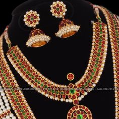 Design by Classical Dance Jewelry® ❥ Colorful And Designer Traditional Kemp Temple Indian Jewelry Set For Everyone ❥ Age : 15 and above ❥ You Can wear this set especially for Bharatnatyam And Kuchipudi Dance Performances and in Parties, Engagement, Weddings, Birthdays. ❥ Handmade fine quality Indian Item. ❥ Studded with imitation kempu stones and pearls. ❥ It's handmade item so they might not close exactly like the sample picture. ❥❥❥ Set includes ☛ Short white Stone center Haram Necklace, ☛ Lon Diwali Temple Jewelry Bridal Sets, Temple Jewelry Bridal Sets For Diwali Celebration, Temple Jewelry Bridal Sets For Diwali, Temple Jewelry Sets With Zari Work For Celebrations, Temple Jewelry Bridal Sets For Diwali Puja, Traditional Bridal Sets For Ceremonies And Festivals, Temple Jewelry Bridal Sets With Zari Work For Festivals, Chandbali Bridal Sets For Puja And Diwali, Chandbali Bridal Sets For Diwali Puja