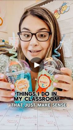 a girl holding two soaps in front of her face with the words things i do in my classroom that just make sense