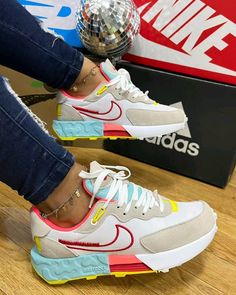 Colorful Nike Sporty Sneakers, Playful Multicolor Nike Sneakers, Nike Multicolor Breathable Sneakers, Rainbow Color Sporty Sneakers, Nike Air Max Multicolor Sneakers, Colorful Sneakers