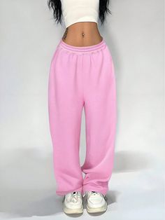 Women's Casual Solid Color Elastic Waist Sweatpants Pink    Fabric Plain Straight Leg Slight Stretch  Women Clothing, size features are:Bust: ,Length: ,Sleeve Length: Grey Colour Suit, Sweatpants Style, Pink Sweatpants, Women Crew Socks, Rose Bonbon, Womens Tights, Women's Shapewear, Inspiration Mode, Casual Street Style