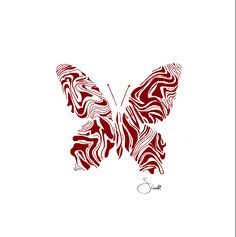 a red butterfly with swirls on it's wings