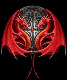 a red and black dragon on a black background