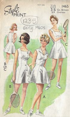 1960s Vintage Sewing Pattern B36 TENNIS DRESS (1235) Womens Patterns, Vintage Vogue Sewing Patterns, Tennis Outfits, Fur Coat Vintage, Vogue Sewing, Vogue Sewing Patterns, Tennis Fashion