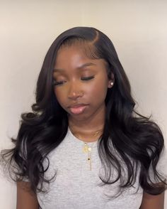 16 Inch Body Wave Sew In, Left Side Part Sew In Weave, Weave Side Part Sew Ins, Side Part No Baby Hairs, Side Part Quick Weave With Closure, Sew In Leave Out Hairstyles, 15th Birthday Hairstyles, 16 Inch Sew In Weave, 16inch Wig