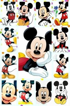 many different mickey mouses are shown together