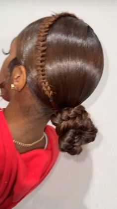 Top Knot Bun With Braiding Hair Weave, Two Buns With Weave, Two Low Knot Buns, Swoop Two Buns, Two Low Ponytails Natural Hair, Curly Silk Press Natural Hair Short, Puff With Braids, Pineapple Bun Hairstyle, Swoop With Two Buns