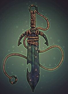 a drawing of a dagger with snakes wrapped around it