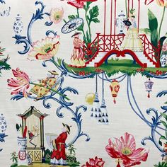 East of the Moon - Porcelain - Online Fabric Store - Decorator Fabric & Trim Nashville, TN Chinoiserie Fabric Upholstery, Pink Chinoiserie Fabric, Red Chinoiserie, Pink Chinoiserie, Fabric Store Design, Chinoiserie Fabric, Outdoor Upholstery Fabric, Chinoiserie Decorating, Vintage Chinoiserie