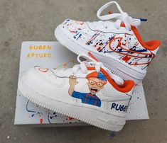 Blippi Custom Shoes, Diy Air Force 1, Shoes Air Force, Custom Sneakers Diy, Custom Painted Shoes