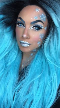 Ice Queen Halloween Makeup, Snow Flake Makeup Look, Winter Queen Makeup, Ski Make Up, Snow Princess Makeup, Snow Miser Makeup, Eyeshadow Ideas Simple, Snowflake Makeup Looks, Ice Makeup Looks