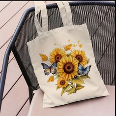 Beautiful Canvas Sunflower Butterfly Pattern Tote Bag, Shoulder Bag For Travel, Daily Commuting, Shopping Bag. Measurements Tune In Photos. Nib. Smoke-Free Home. Yellow Canvas Bag For Spring Travel, Spring Yellow Canvas Bag For Daily Use, Everyday Yellow Floral Print Bags, Yellow Floral Print Bag For Daily Use, Yellow Floral Print Bags For Daily Use, Yellow Floral Print Everyday Bag, Casual Yellow Shoulder Bag As Gift, Yellow Flower-shaped Spring Bag, Spring Yellow Flower-shaped Bag