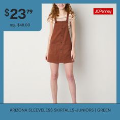 This pair of Arizona women�s and junior�s denim skirtalls equals effortless everyday chic whether worn alone or paired with a baby tee or bandeau top underneath. Crafted from a structured cotton blend, these skirtalls have button closures, a square neck and back pockets.Sleeve Length: SleevelessCountry of Origin: Imported Fitted Shortalls For Spring Workwear, Fitted Casual Pinafore Dress For Fall, Casual Fitted Pinafore Dress For Spring, Casual Pinafore Dress For Work, Trendy Summer Shortalls For Workwear, Trendy Summer Workwear Shortalls, Casual Cotton Pinafore Dress For Fall, Casual Fall Pinafore Dress, Summer Workwear Pinafore Dress