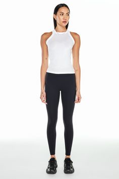 Rivington Ribbed Tank - White Sleeveless Elastane Top For Pilates, Casual Elastane Tops For Pilates, Fitted Modal Sleeveless Tank Top, Fitted Sleeveless Modal Tank Top, Sporty Stretch Elastane Tank Top, Sleeveless Elastane Tank Top For Pilates, Versatile High Stretch Tank Top For Yoga, Fitted Seamless Tank Top For Everyday, Versatile High Stretch Yoga Tank Top