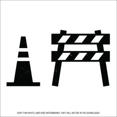 a black and white image of a road sign with a traffic cone next to it that says, very thin lines are watermarking they will not be in the