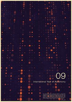 an advertisement for the international year of astronomy, with orange dots on black background and white border