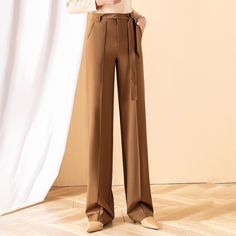 womens brown wide leg pants Belted Full-length Pants For Fall, Belted Full-length Bottoms For Fall, Non-stretch Full Length Pants With Belt Loops, Non-stretch Full-length Pants With Belt Loops, Brown Belted Pants For Fall, Belted Brown Pants For Fall, Solid Full Length Pants With Belt Loops, Solid Full-length Pants With Belt Loops, Full Length Pants With Belt Loops