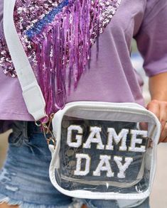 Clear game day bags! Perfect for any big or small sporting event Pvc Stand, Football Bag, Orange Games, Blue Game, Drawstring Waist Pants, Trendy Shoulder Bag, Black Pvc, Clear Bag, Fiery Red