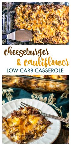 cheeseburger and cauliflower low carb casserole on a plate