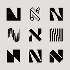 different types of lines and shapes on a gray background, including the letter n in black