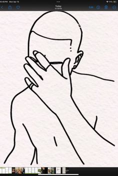 a line drawing of a person covering their face with his hands and looking at the camera